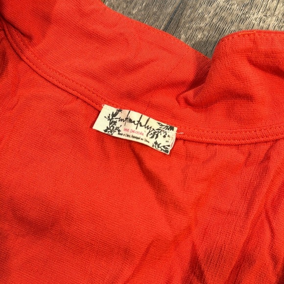 Free People Red Orange V Neck Asymmetrical Ruched Short Sleeve Bodysuit S - Picture 4 of 5